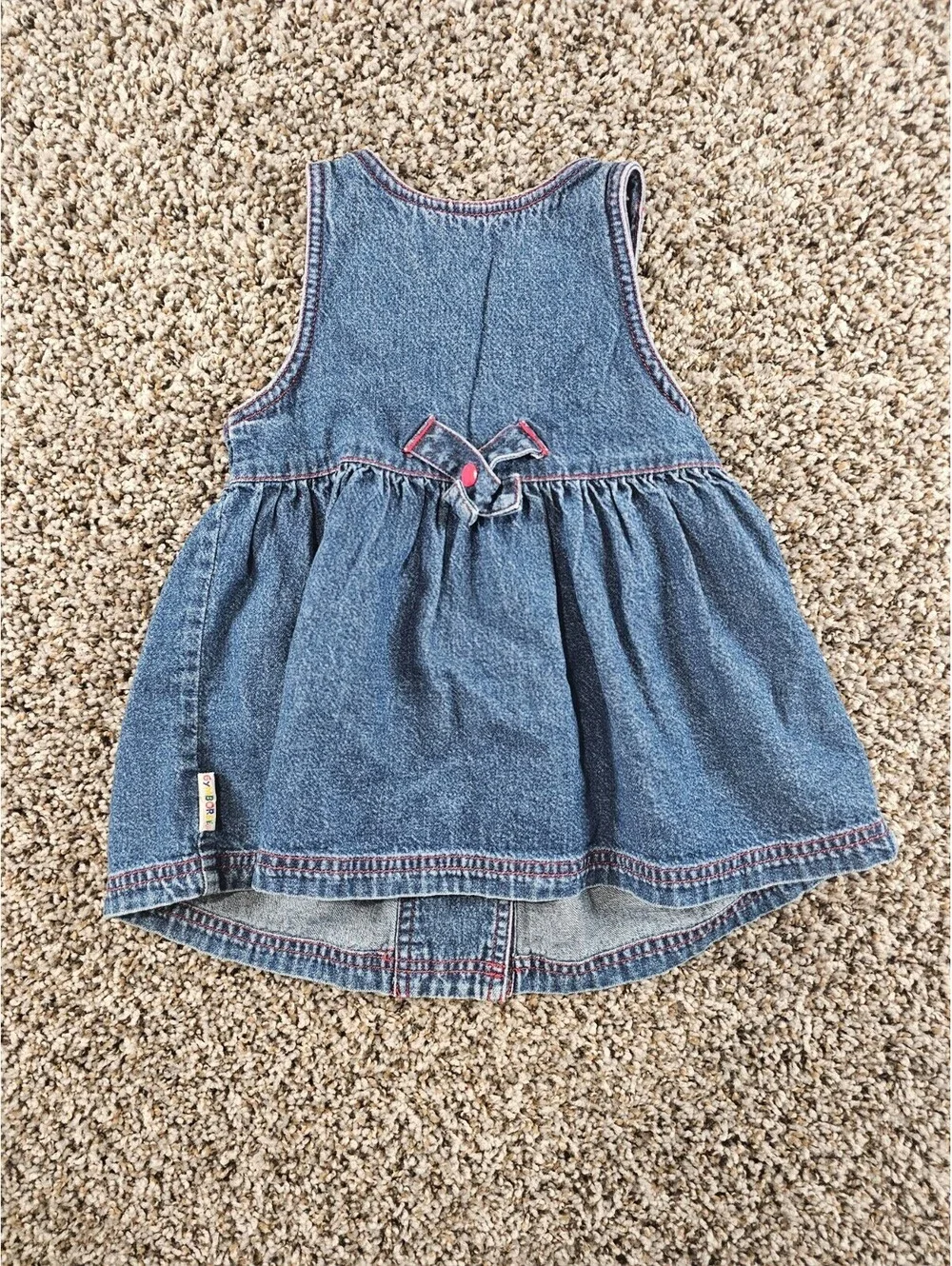 vintage Gymboree girls Sz XS denim jumper dress with a red plaid lining
